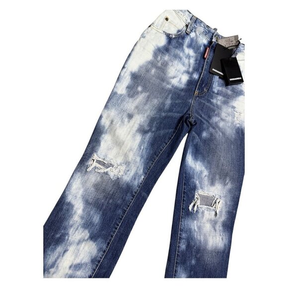 DSQUARED 2 (NWT) High Waist Glam Head Tie Dye Designer Skinny Denim Jeans Size 0 - Picture 5 of 7